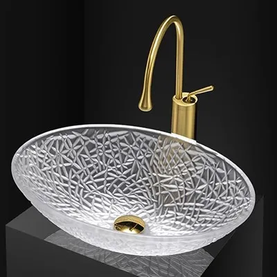 Fregadero de baño de recipiente de cristal transparente a mano